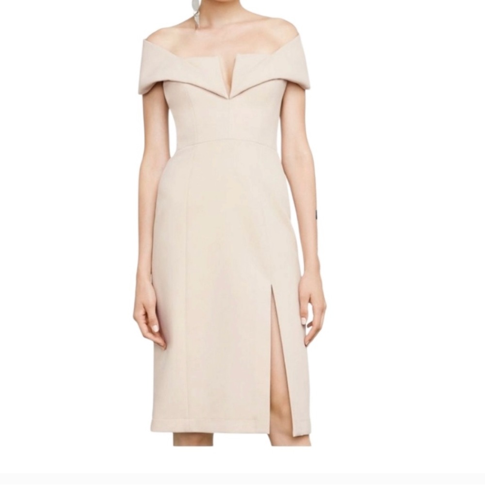 BCBG “Marquise” Elegant Off-Shoulder Bare Pink Dress. New with tags!